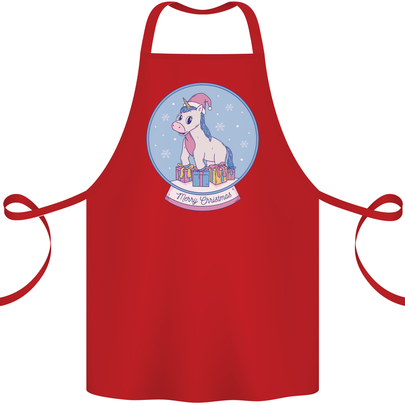 Christmas Unicorn Snow Globe Cotton Apron 100% Organic Red