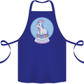 Christmas Unicorn Snow Globe Cotton Apron 100% Organic Royal Blue