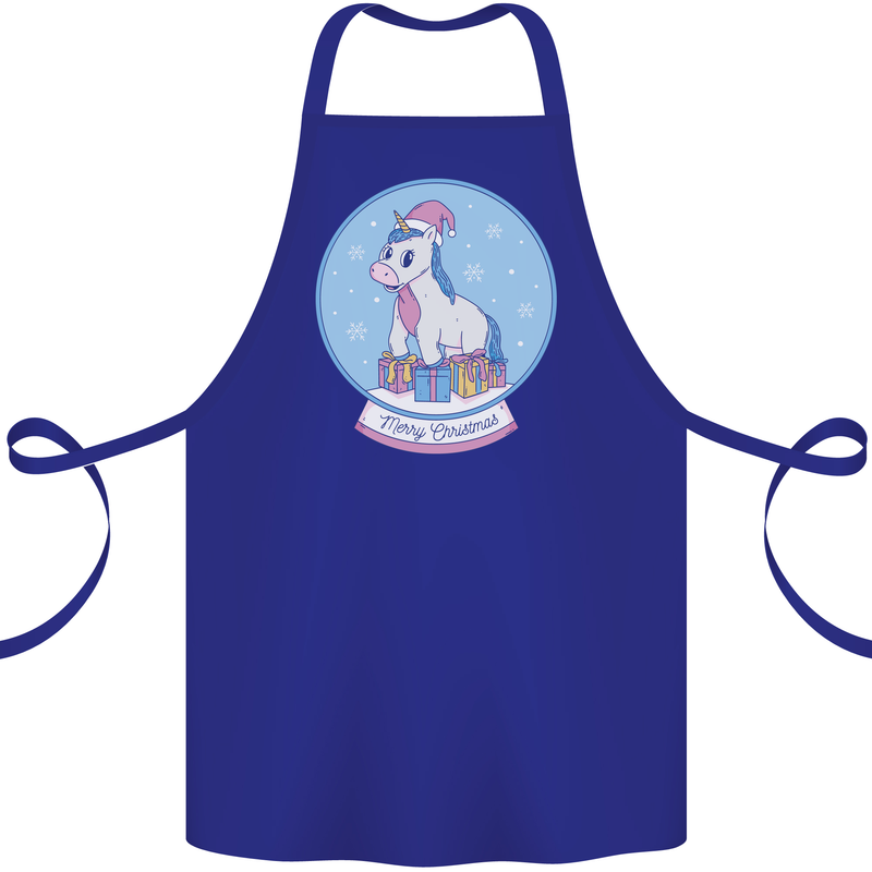 Christmas Unicorn Snow Globe Cotton Apron 100% Organic Royal Blue