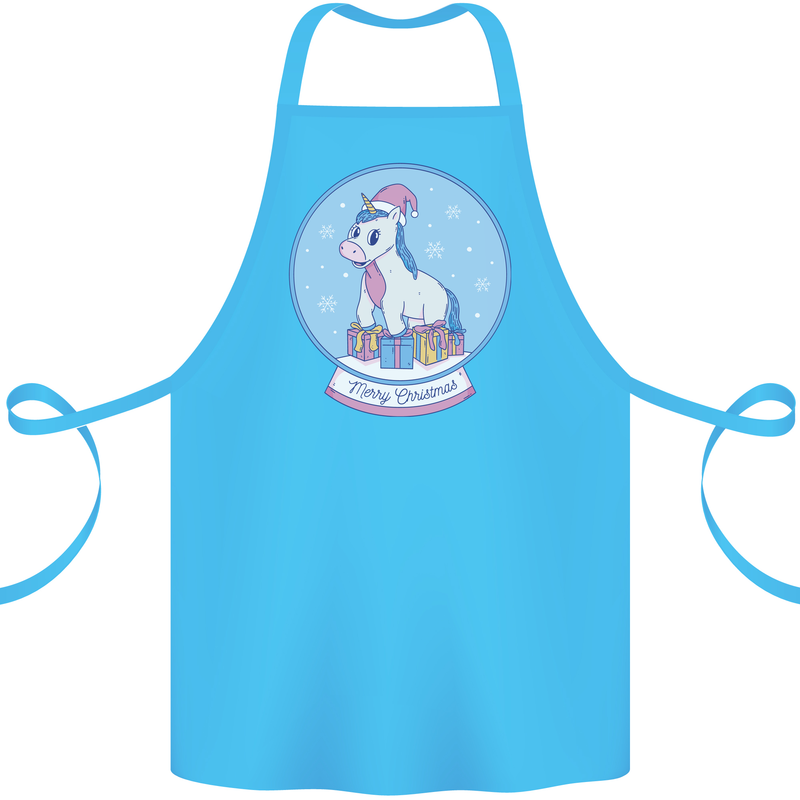 Christmas Unicorn Snow Globe Cotton Apron 100% Organic Turquoise