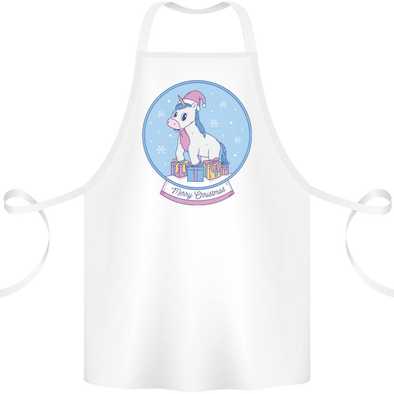 Christmas Unicorn Snow Globe Cotton Apron 100% Organic White
