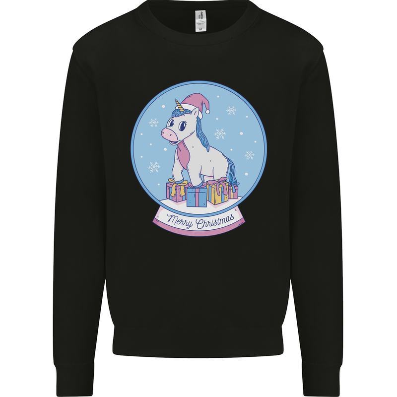 Christmas Unicorn Snow Globe Kids Sweatshirt Jumper Black