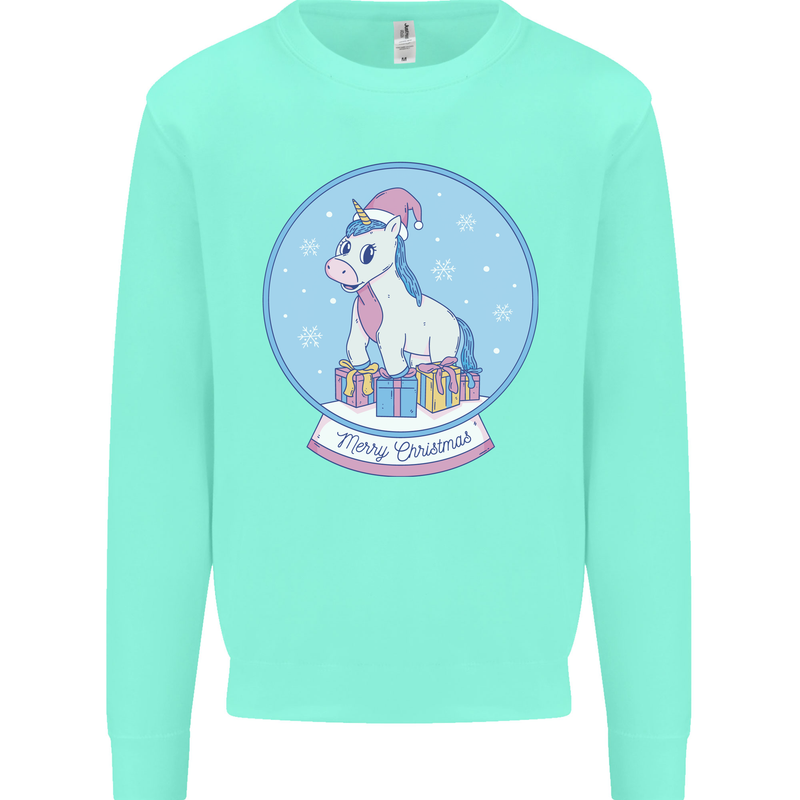 Christmas Unicorn Snow Globe Kids Sweatshirt Jumper Peppermint
