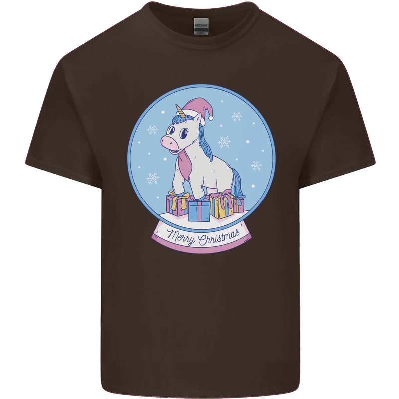 Christmas Unicorn Snow Globe Kids T-Shirt Childrens Chocolate