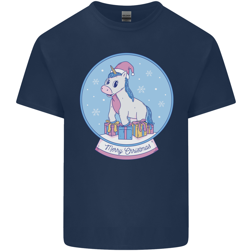 Christmas Unicorn Snow Globe Kids T-Shirt Childrens Navy Blue