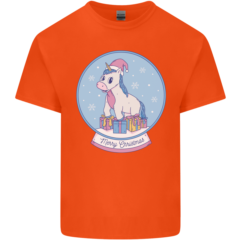 Christmas Unicorn Snow Globe Kids T-Shirt Childrens Orange