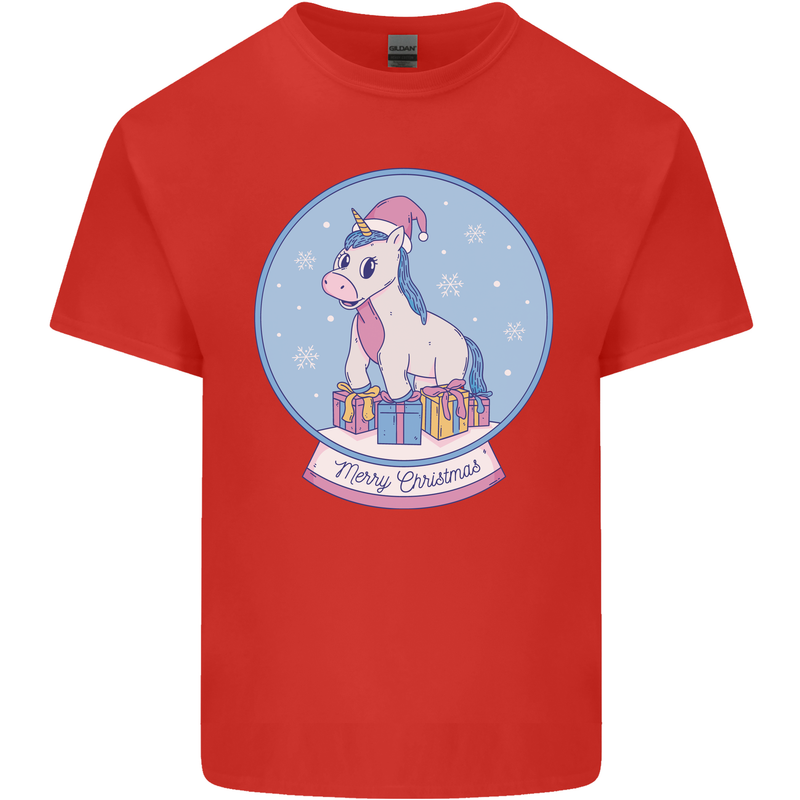 Christmas Unicorn Snow Globe Kids T-Shirt Childrens Red