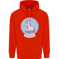 Christmas Unicorn Snow Globe Mens 80% Cotton Hoodie Bright Red