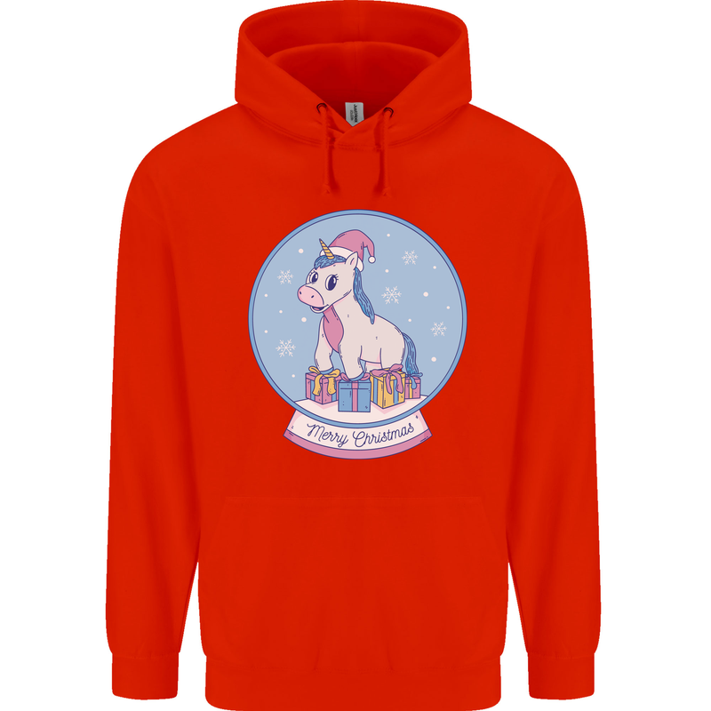 Christmas Unicorn Snow Globe Mens 80% Cotton Hoodie Bright Red