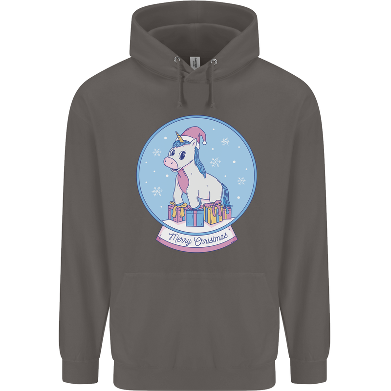 Christmas Unicorn Snow Globe Mens 80% Cotton Hoodie Charcoal