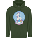 Christmas Unicorn Snow Globe Mens 80% Cotton Hoodie Forest Green