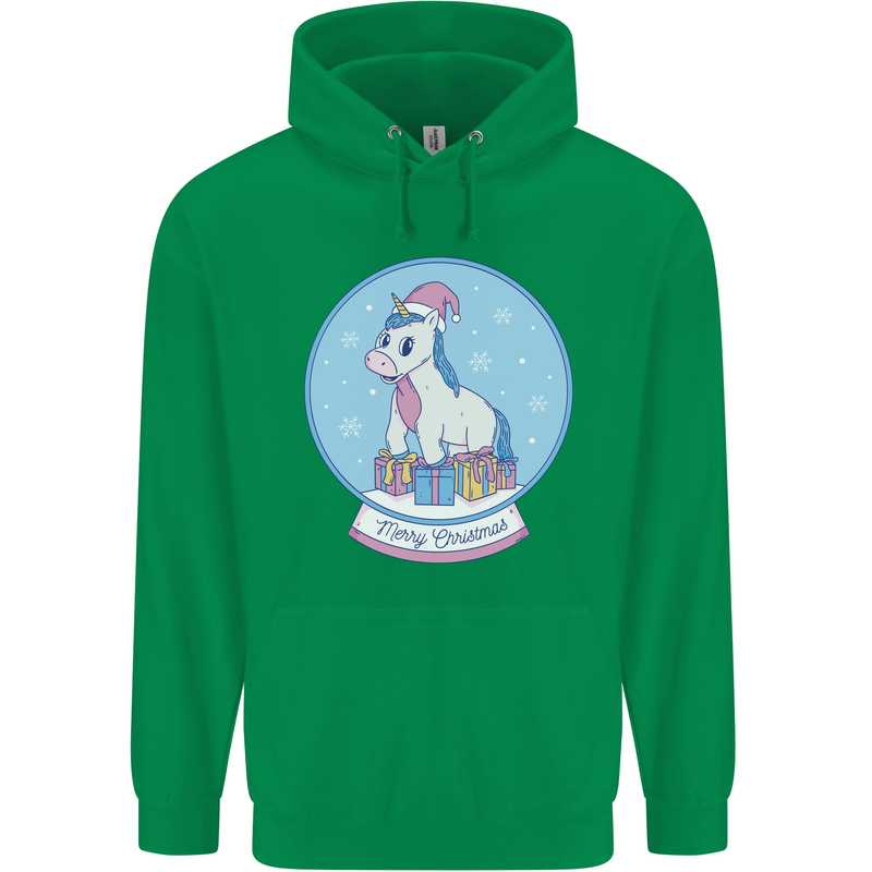 Christmas Unicorn Snow Globe Mens 80% Cotton Hoodie Irish Green
