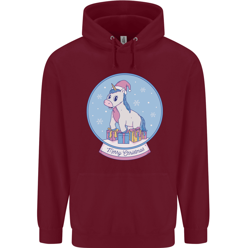 Christmas Unicorn Snow Globe Mens 80% Cotton Hoodie Maroon