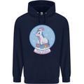 Christmas Unicorn Snow Globe Mens 80% Cotton Hoodie Navy Blue