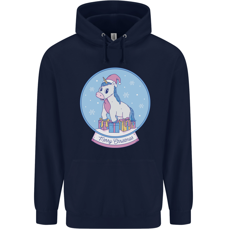 Christmas Unicorn Snow Globe Mens 80% Cotton Hoodie Navy Blue
