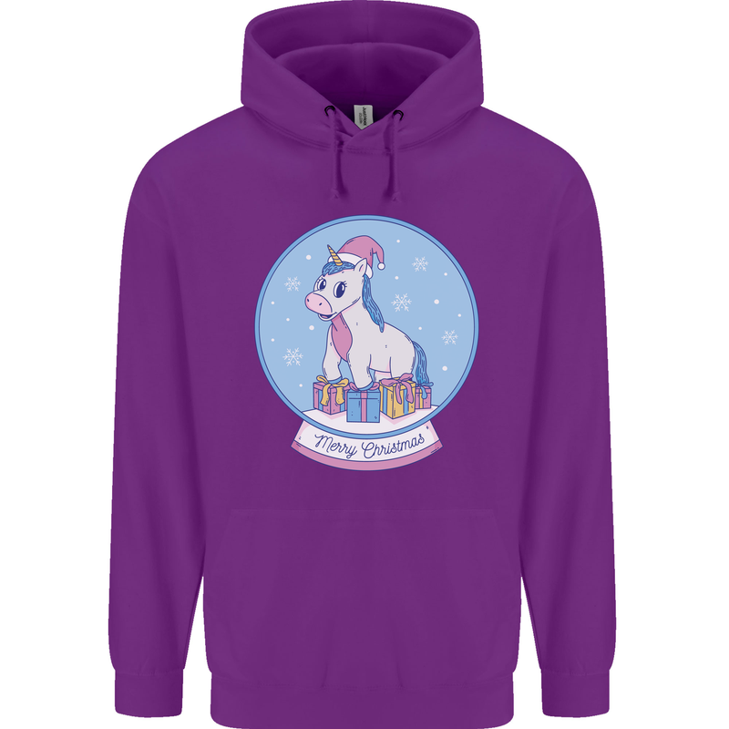 Christmas Unicorn Snow Globe Mens 80% Cotton Hoodie Purple