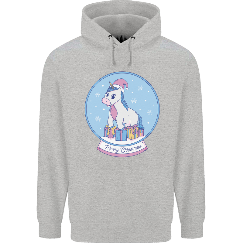 Christmas Unicorn Snow Globe Mens 80% Cotton Hoodie Sports Grey