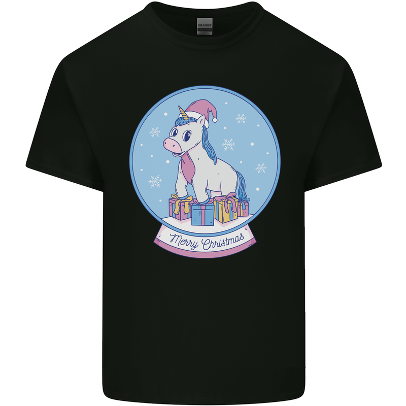 Christmas Unicorn Snow Globe Mens Cotton T-Shirt Tee Top Black