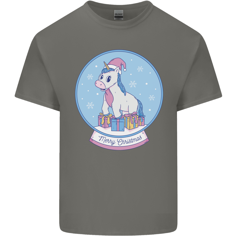Christmas Unicorn Snow Globe Mens Cotton T-Shirt Tee Top Charcoal