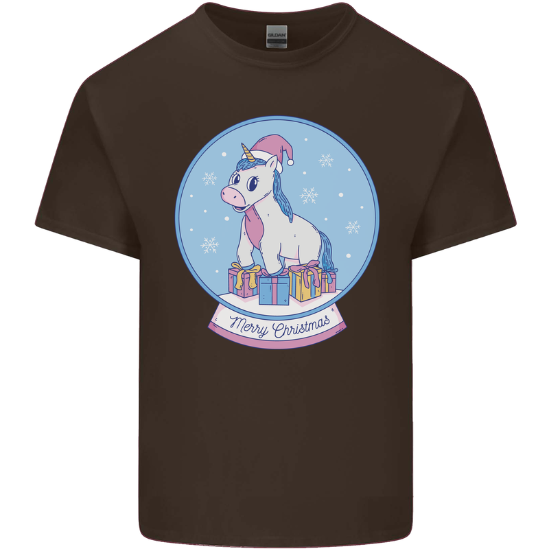 Christmas Unicorn Snow Globe Mens Cotton T-Shirt Tee Top Dark Chocolate