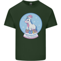 Christmas Unicorn Snow Globe Mens Cotton T-Shirt Tee Top Forest Green
