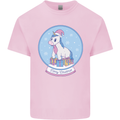 Christmas Unicorn Snow Globe Mens Cotton T-Shirt Tee Top Light Pink