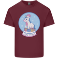 Christmas Unicorn Snow Globe Mens Cotton T-Shirt Tee Top Maroon