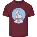 Christmas Unicorn Snow Globe Mens Cotton T-Shirt Tee Top Maroon