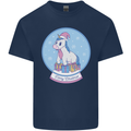 Christmas Unicorn Snow Globe Mens Cotton T-Shirt Tee Top Navy Blue