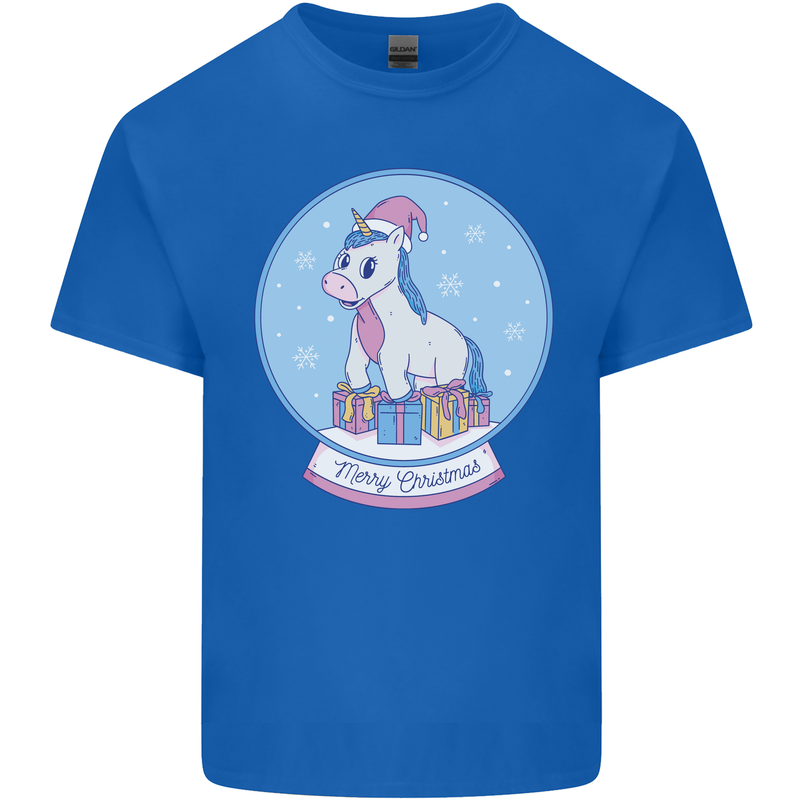 Christmas Unicorn Snow Globe Mens Cotton T-Shirt Tee Top Royal Blue