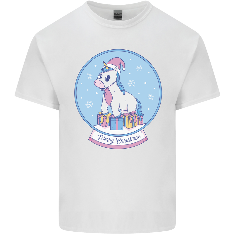 Christmas Unicorn Snow Globe Mens Cotton T-Shirt Tee Top White