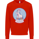 Christmas Unicorn Snow Globe Mens Sweatshirt Jumper Bright Red
