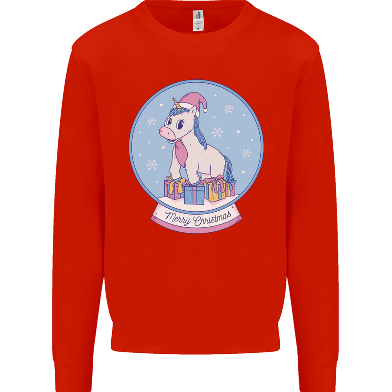 Christmas Unicorn Snow Globe Mens Sweatshirt Jumper Bright Red