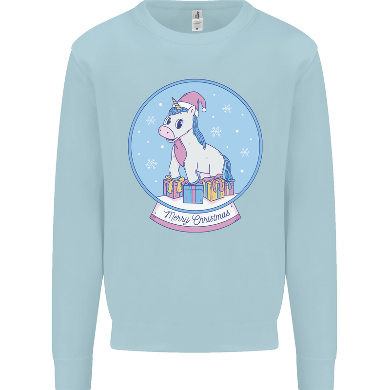 Christmas Unicorn Snow Globe Mens Sweatshirt Jumper Light Blue