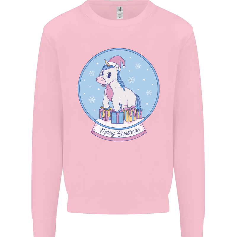 Christmas Unicorn Snow Globe Mens Sweatshirt Jumper Light Pink