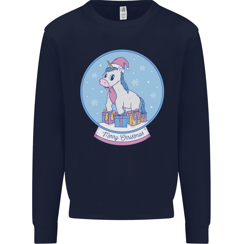 Christmas Unicorn Snow Globe Mens Sweatshirt Jumper Navy Blue