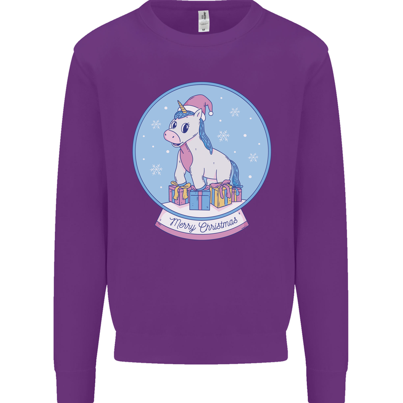 Christmas Unicorn Snow Globe Mens Sweatshirt Jumper Purple