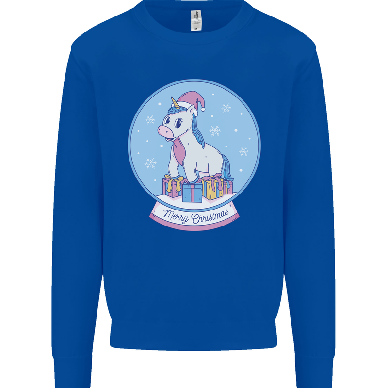 Christmas Unicorn Snow Globe Mens Sweatshirt Jumper Royal Blue