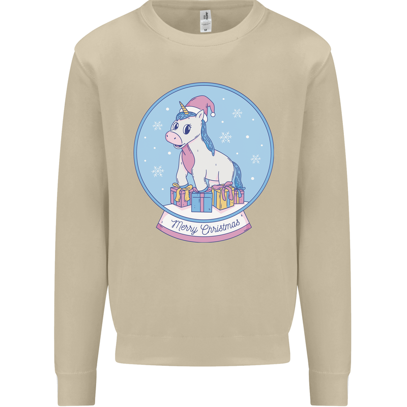 Christmas Unicorn Snow Globe Mens Sweatshirt Jumper Sand