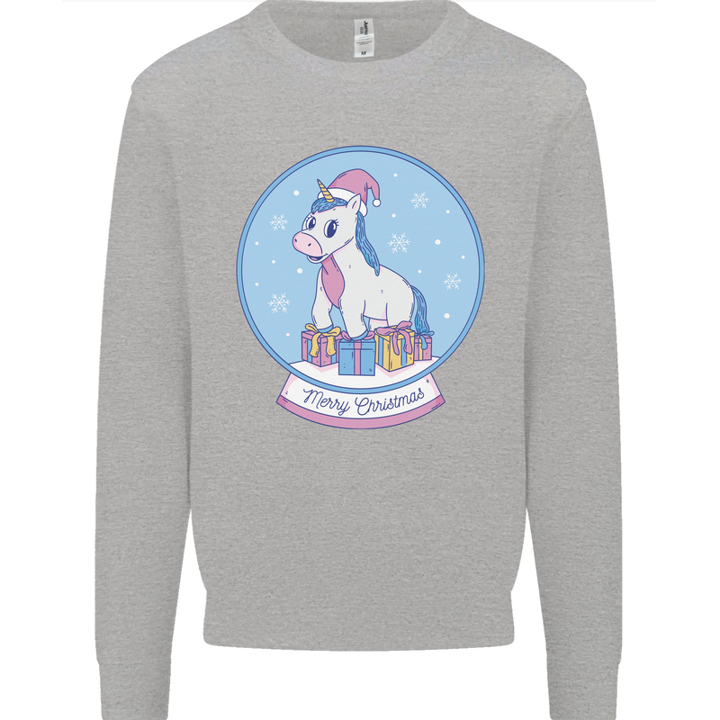 Christmas Unicorn Snow Globe Mens Sweatshirt Jumper Sports Grey