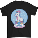 Christmas Unicorn Snow Globe Mens T-Shirt Cotton Gildan Black