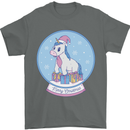 Christmas Unicorn Snow Globe Mens T-Shirt Cotton Gildan Charcoal