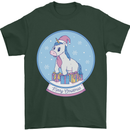 Christmas Unicorn Snow Globe Mens T-Shirt Cotton Gildan Forest Green