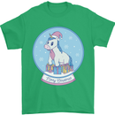 Christmas Unicorn Snow Globe Mens T-Shirt Cotton Gildan Irish Green