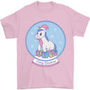 Christmas Unicorn Snow Globe Mens T-Shirt Cotton Gildan Light Pink