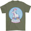 Christmas Unicorn Snow Globe Mens T-Shirt Cotton Gildan Military Green
