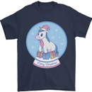 Christmas Unicorn Snow Globe Mens T-Shirt Cotton Gildan Navy Blue
