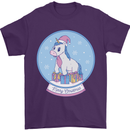 Christmas Unicorn Snow Globe Mens T-Shirt Cotton Gildan Purple
