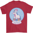 Christmas Unicorn Snow Globe Mens T-Shirt Cotton Gildan Red