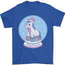 Christmas Unicorn Snow Globe Mens T-Shirt Cotton Gildan Royal Blue